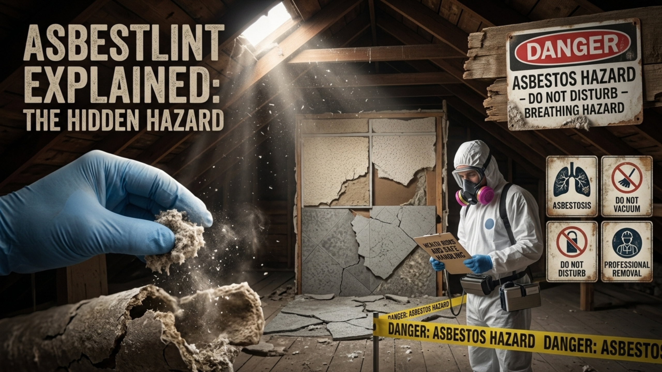Professional inspecting asbestos contamination in building