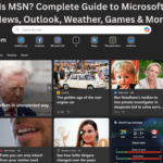 Microsoft MSN digital portal with breaking news, Outlook, weather, stocks, sports, and games on a modern homepage.