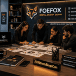 Foefox digital design studio team collaborating on branding, UI/UX design, website development, and creative business solutions in a modern workspace.