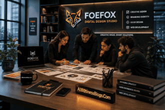 Foefox digital design studio team collaborating on branding, UI/UX design, website development, and creative business solutions in a modern workspace.