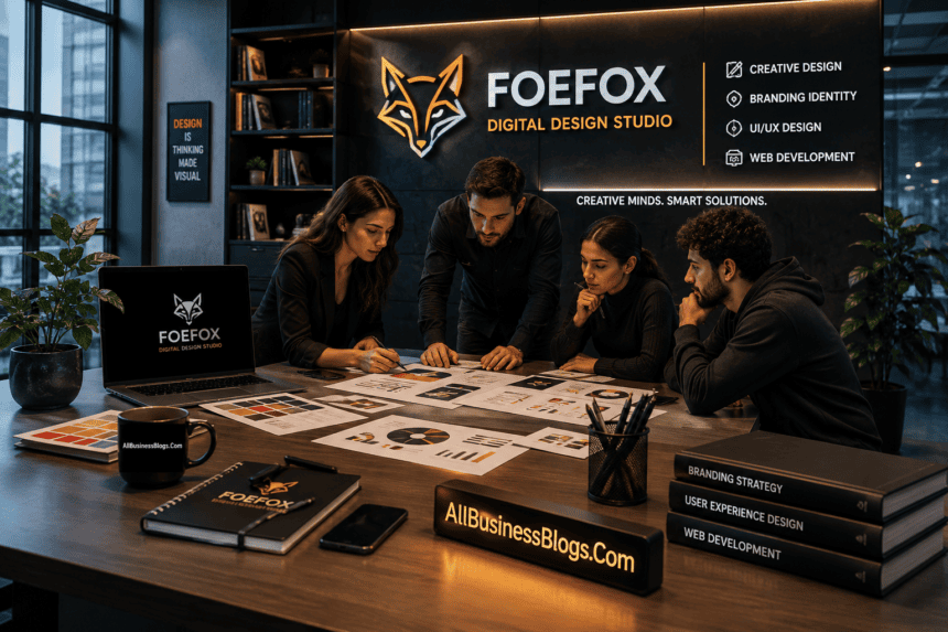 Foefox digital design studio team collaborating on branding, UI/UX design, website development, and creative business solutions in a modern workspace.